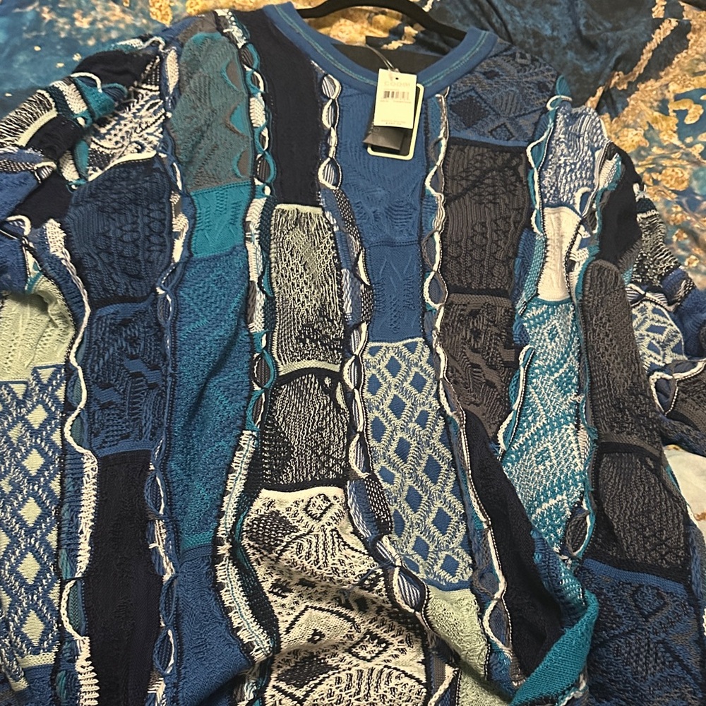 COOGI Blue and Gray Patchwork Crewneck Sweater size 5x